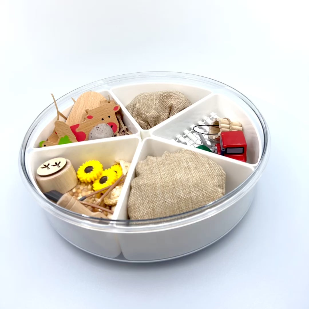 Organized in a Compartmentalized Box Barnyard Friends Bloom Box with Kinetic Sand and Wooden Farm Animals from Blossom & Bloom Kids