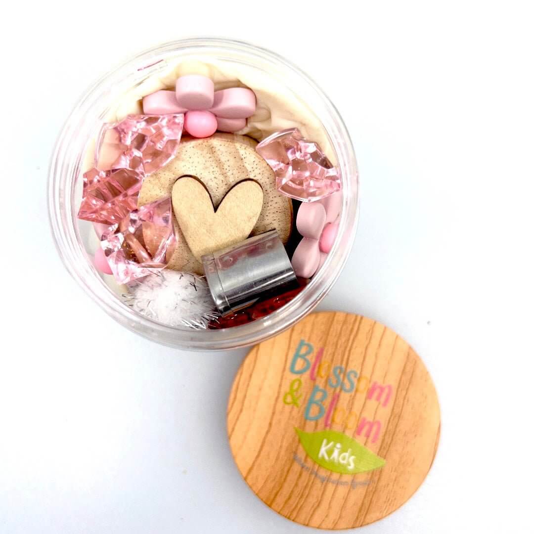 Hearts & Flowers Playdough Jar Top view Blossom & Bloom Kids - Hearts & Flowers, Play dough Jar, Sensory Play - Blossom & Bloom Kids