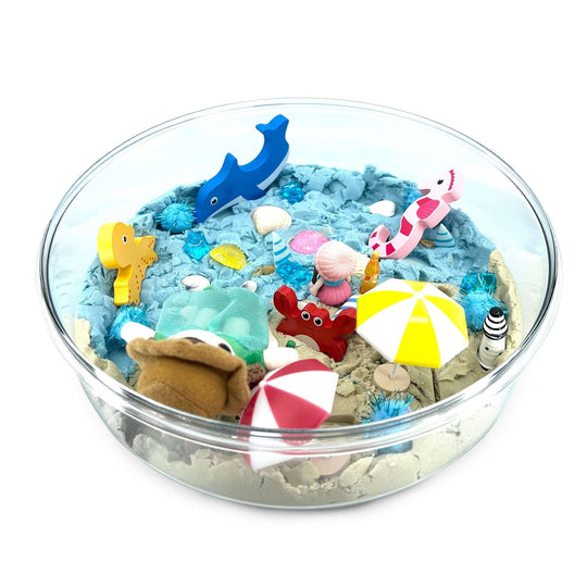 Bloom Box Play Kit with Kinetic Sand - Beach Day, Ocean Theme Set with Kinetic Sand - Blossom & Bloom Kids