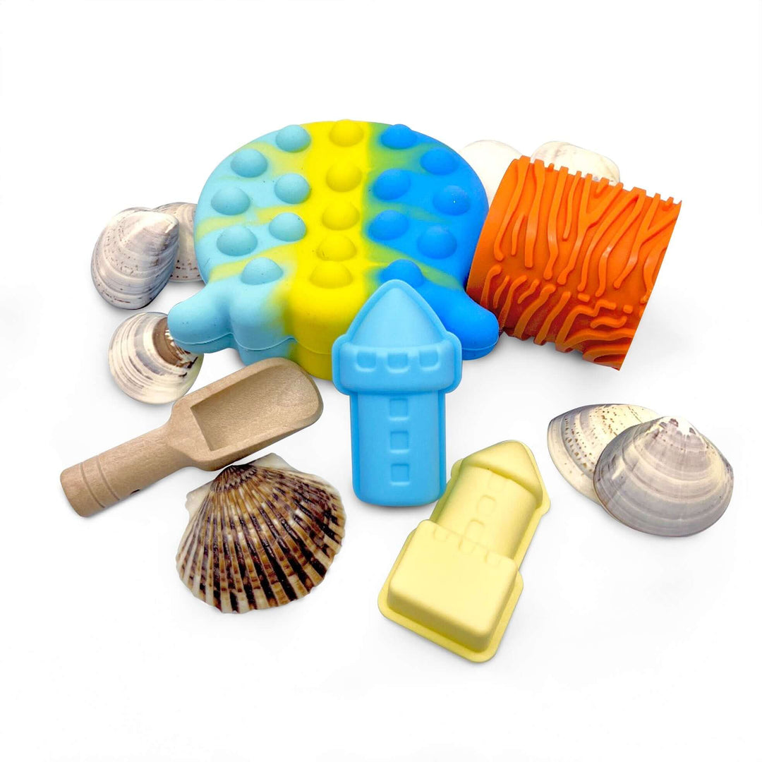 Beach Day Kinetic Sand Kit with Fidget Toys, Sand Mold, Stamps, Scoop, Sea Shells and more from Blossom & Bloom Kids - Beach Day, Ocean Theme Set with Kinetic Sand - Blossom & Bloom Kids