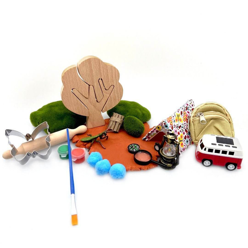 Camping trip sensory play kit with tent and camper van - Camping Trip, Imaginary / Pretend play, Play dough kit, Sensory learning, Montessori - Blossom & Bloom Kids - Camping Trip, Playdough Play Set - Blossom & Bloom Kids