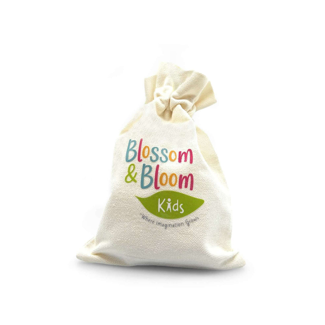Organic Cotton Bloom Bag for Portability & Storage in Dinosaur Quest Playdough Kit from Blossom & Bloom Kids - Dinosaur Quest, Playdough Kit with Paintable Dinosaurs - Blossom & Bloom Kids