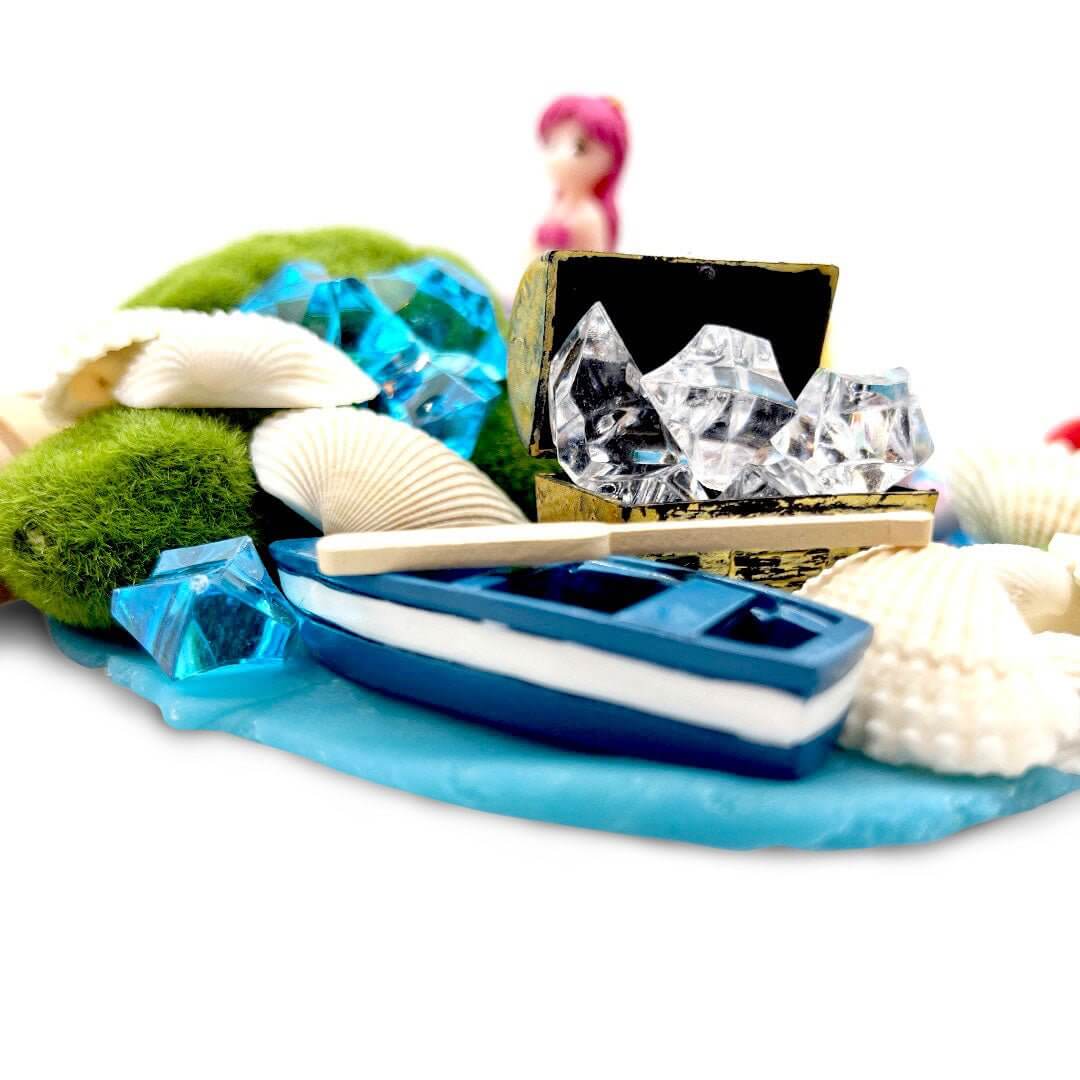 Boat with Wooden oar, sea shell, treasure chest with gems included with Mermaid Seascape from Blossom & Bloom Kids - Mermaid Seascape, Playdough Kit - Blossom & Bloom Kids