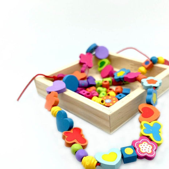 Wooden Bead Hearts & Butterflies Necklace Kids Beading activity from Blossom & Bloom Kids - Wooden Bead Hearts & Butterflies Necklace - Blossom & Bloom Kids
